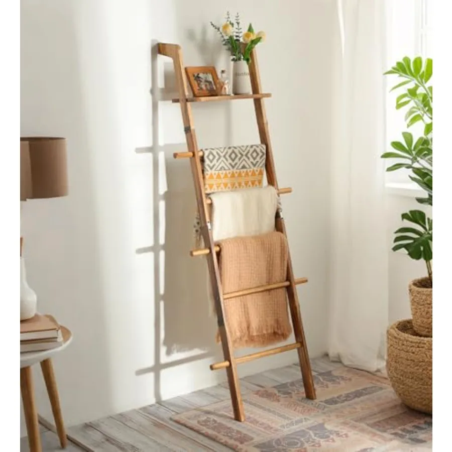 Blanket Ladder with Top Shelf for The Living Room - 67in Decorative Wooden Blanket Holder 5 Tier with Side Hooks for Hanging -
Blanket Ladder with Top Shelf for The Living Room - 67in Decorative Wooden Blanket Holder 5 Tier with Side Hooks for Hanging -
