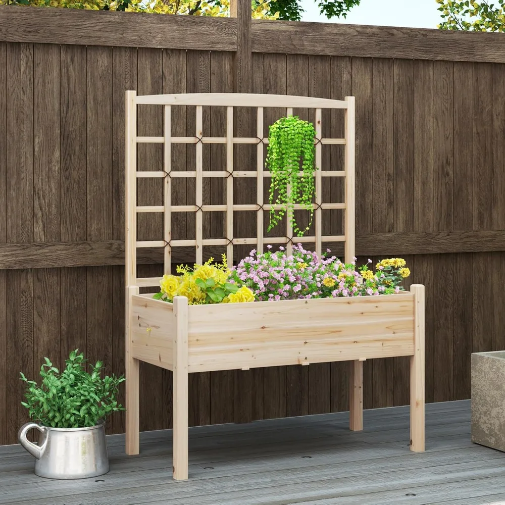 Raised Garden Bed with Lattice Trellis, 4 Drainage Holes, Wooden Elevated Planter Box with Legs for Climbing Vine, Customized
Raised Garden Bed with Lattice Trellis, 4 Drainage Holes, Wooden Elevated Planter Box with Legs for Climbing Vine, Customized