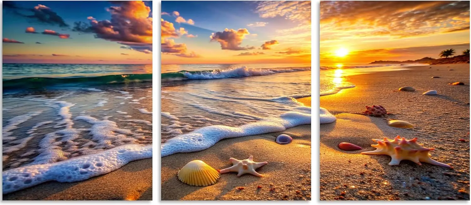 3-Panel Beach Sunset Canvas Art - Blue Sea, White Beach, Starfish - 16X32In, Ready To Hang
3-Panel Beach Sunset Canvas Art - Blue Sea, White Beach, Starfish - 16X32In, Ready To Hang
