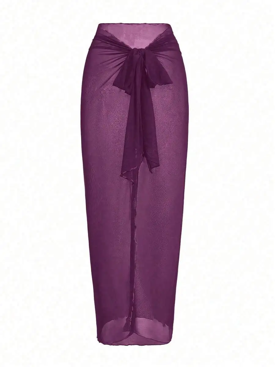 Women Solid Color Sheer Wrap Skirt With Front Knot For Beach Vacation Summer
Women Solid Color Sheer Wrap Skirt With Front Knot For Beach Vacation Summer