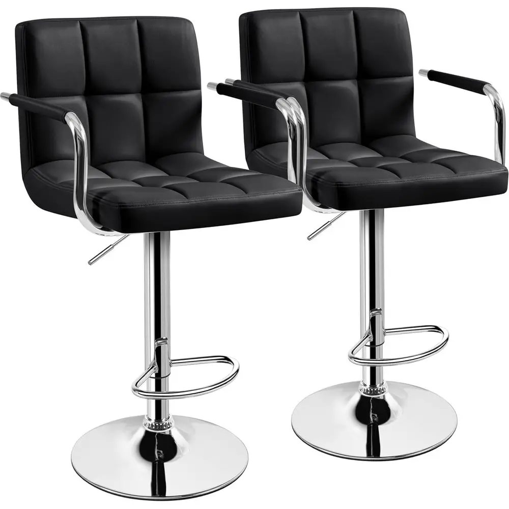 Set of 2 Adjustable Swivel Bar Stools with PU Leather, Armrests, and Backrest for Kitchen and Dining Room, Black
Set of 2 Adjustable Swivel Bar Stools with PU Leather, Armrests, and Backrest for Kitchen and Dining Room, Black