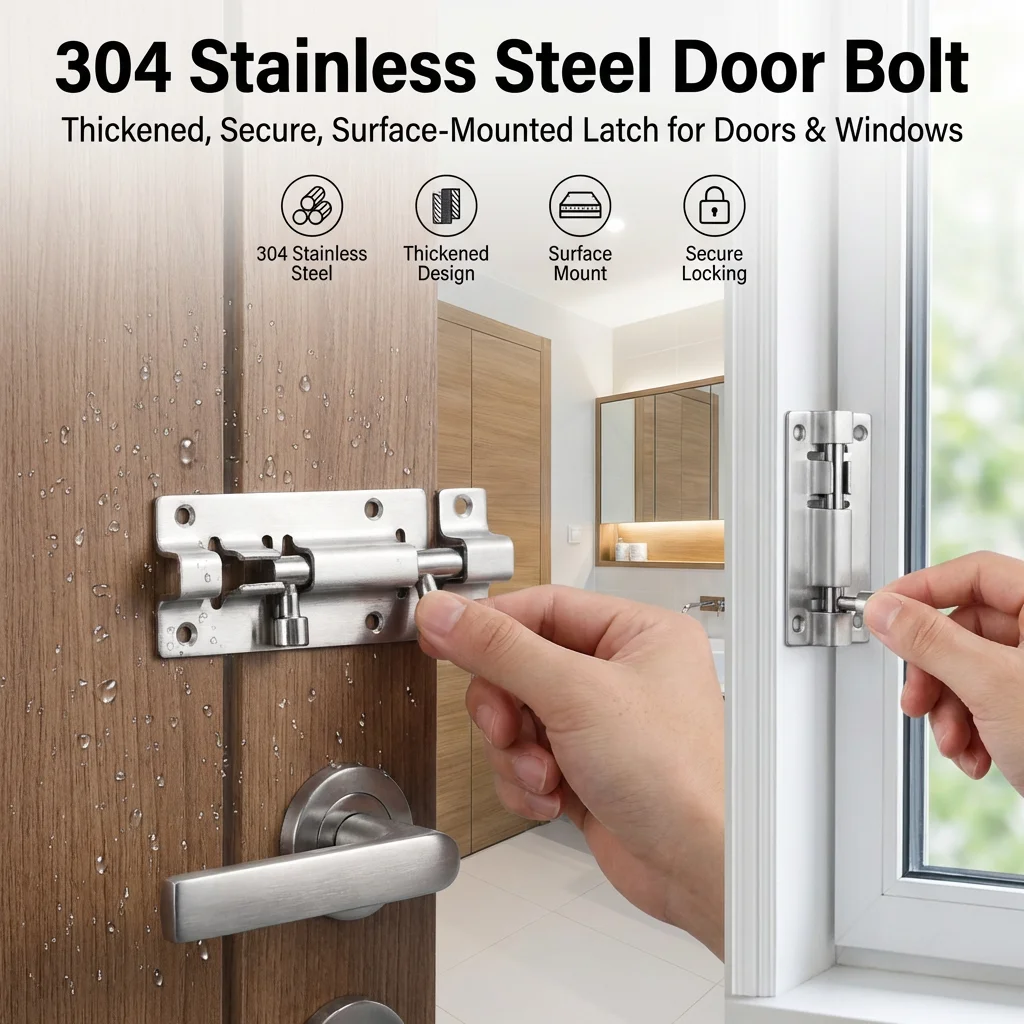 304 Stainless Steel Latch Heavy Duty Surface Mount Door Window Security Lock for Bathroom Home Anti-Theft Durable Rustproof
304 Stainless Steel Latch Heavy Duty Surface Mount Door Window Security Lock for Bathroom Home Anti-Theft Durable Rustproof