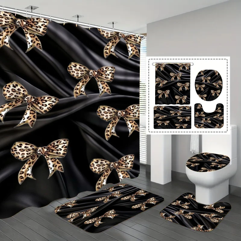 1/3/4Pcs Leopard Print Bow Shower Curtain Set, Luxury Black Bathroom Curtain with Non-Slip Bath Mat Toilet Cover, Waterproof Fab
1/3/4Pcs Leopard Print Bow Shower Curtain Set, Luxury Black Bathroom Curtain with Non-Slip Bath Mat Toilet Cover, Waterproof Fab