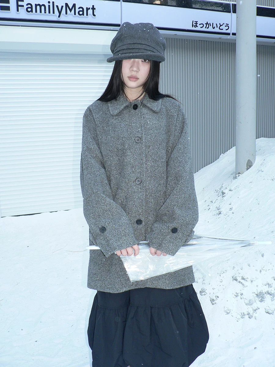 Angproject ey Woolen Coat New Autumn Winter Mid-Length Single Buttoned Turn-down Collar Retro Sle Straight Cut Long Sve
Angproject ey Woolen Coat New Autumn Winter Mid-Length Single Buttoned Turn-down Collar Retro Sle Straight Cut Long Sve