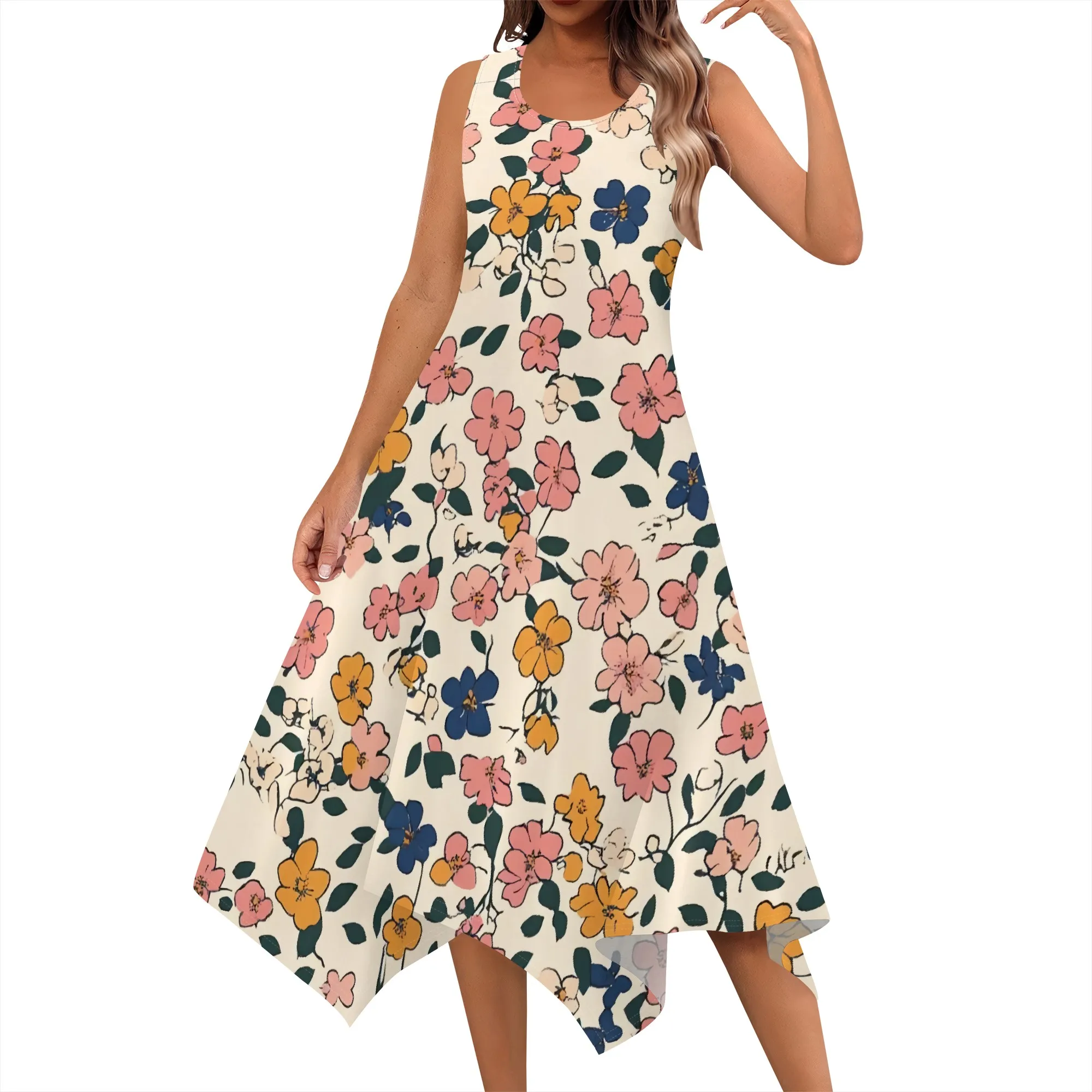 Women's Casual Summer Dress Sleeveless Vintage Floral Graphics Sundress Hankerchief Hem Boho Midi Dresses Beach Dress
Women's Casual Summer Dress Sleeveless Vintage Floral Graphics Sundress Hankerchief Hem Boho Midi Dresses Beach Dress