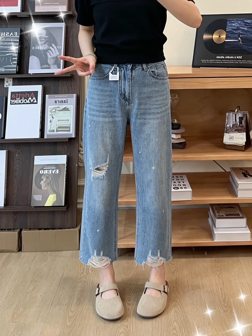 High Waist Skinny Jeans Women's Summer Thin Slimming Frayed Nine Points Straight Leg Jeans Drill Tube Pants Commute Style
High Waist Skinny Jeans Women's Summer Thin Slimming Frayed Nine Points Straight Leg Jeans Drill Tube Pants Commute Style