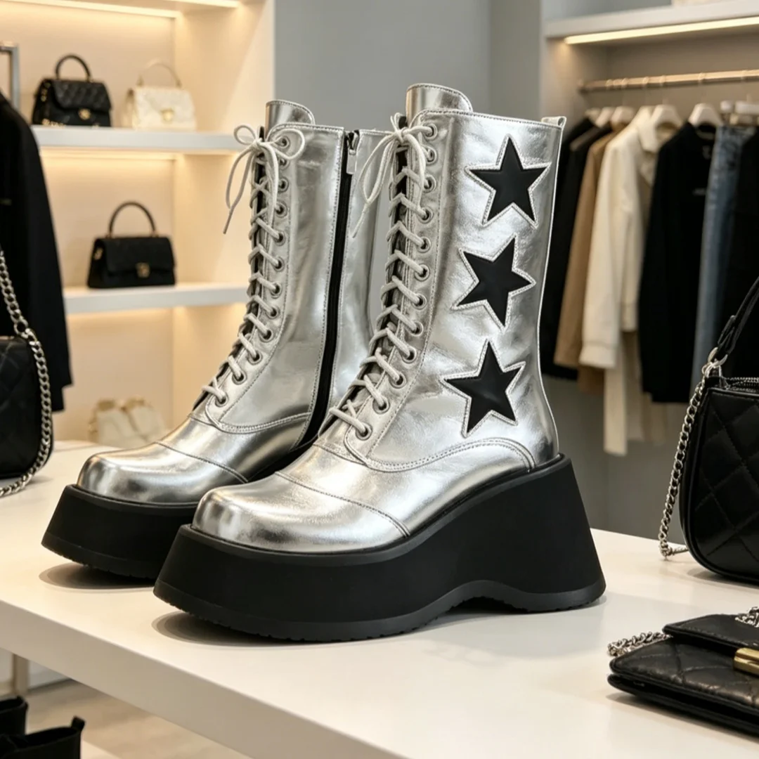Narrow Band Lace-Up Tacones Punk Style Pentagram Splicing Botas Mujer 2026 Tendencia Muffin Thick Sole Platform Boots For Women
Narrow Band Lace-Up Tacones Punk Style Pentagram Splicing Botas Mujer 2026 Tendencia Muffin Thick Sole Platform Boots For Women