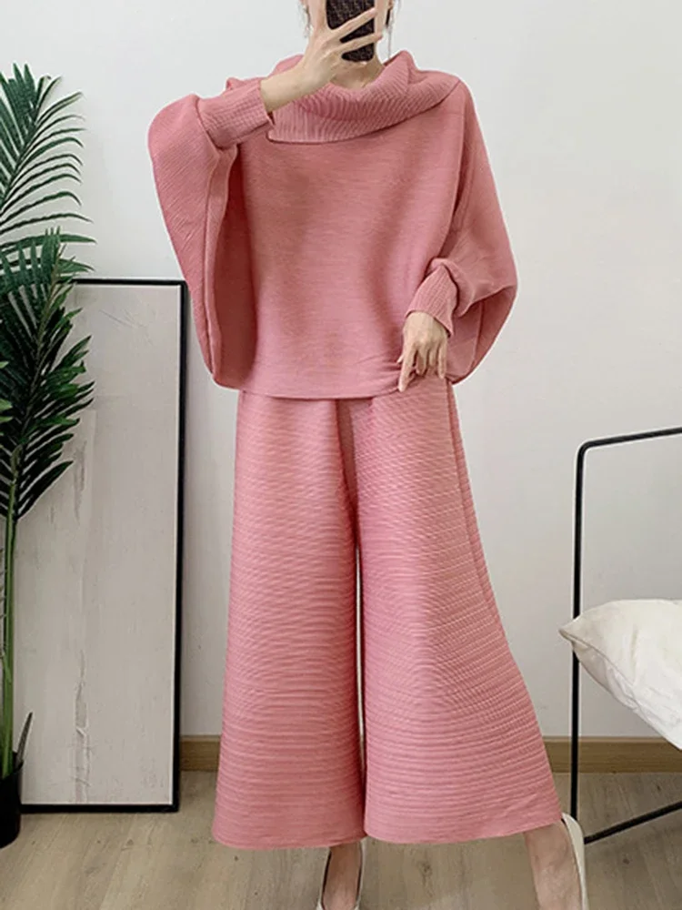 Pleated Pants Set Women's Fashion Casual Lapel Full Batwing Sleeve Loose Top + Wide Leg Pants Miyake 2025 Summer New Clothing
Pleated Pants Set Women's Fashion Casual Lapel Full Batwing Sleeve Loose Top + Wide Leg Pants Miyake 2025 Summer New Clothing