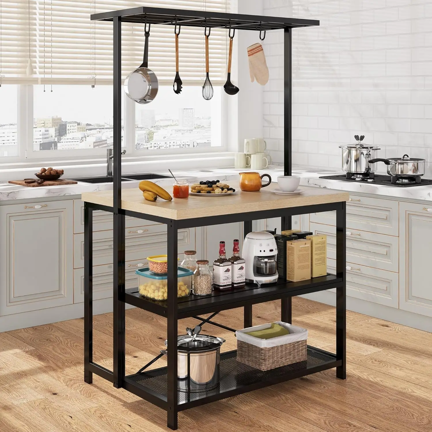 42 inch Kitchen Island with Storage, Large Bakers Rack Microwave Stand with 3-Tier Shelves, 5 Hooks for Pantry Organiza
42 inch Kitchen Island with Storage, Large Bakers Rack Microwave Stand with 3-Tier Shelves, 5 Hooks for Pantry Organiza
