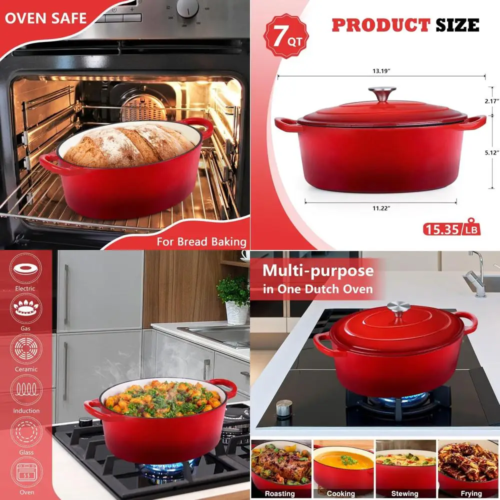 Enameled Cast Iron Dutch Oven, 7-Quart Red, Non-Stick, Oven Safe, Ideal for Braising, Stewing, Roasting, Easy to Clean
Enameled Cast Iron Dutch Oven, 7-Quart Red, Non-Stick, Oven Safe, Ideal for Braising, Stewing, Roasting, Easy to Clean