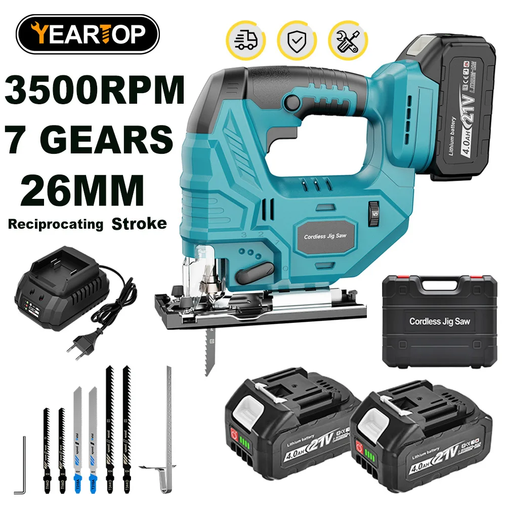 YEARTOP 26mm 7GEAR Cordless Jig Saw Portable Electric JigSaw LED Light Multi-Function Woodworking Tools for Makita 18V Battery
YEARTOP 26mm 7GEAR Cordless Jig Saw Portable Electric JigSaw LED Light Multi-Function Woodworking Tools for Makita 18V Battery