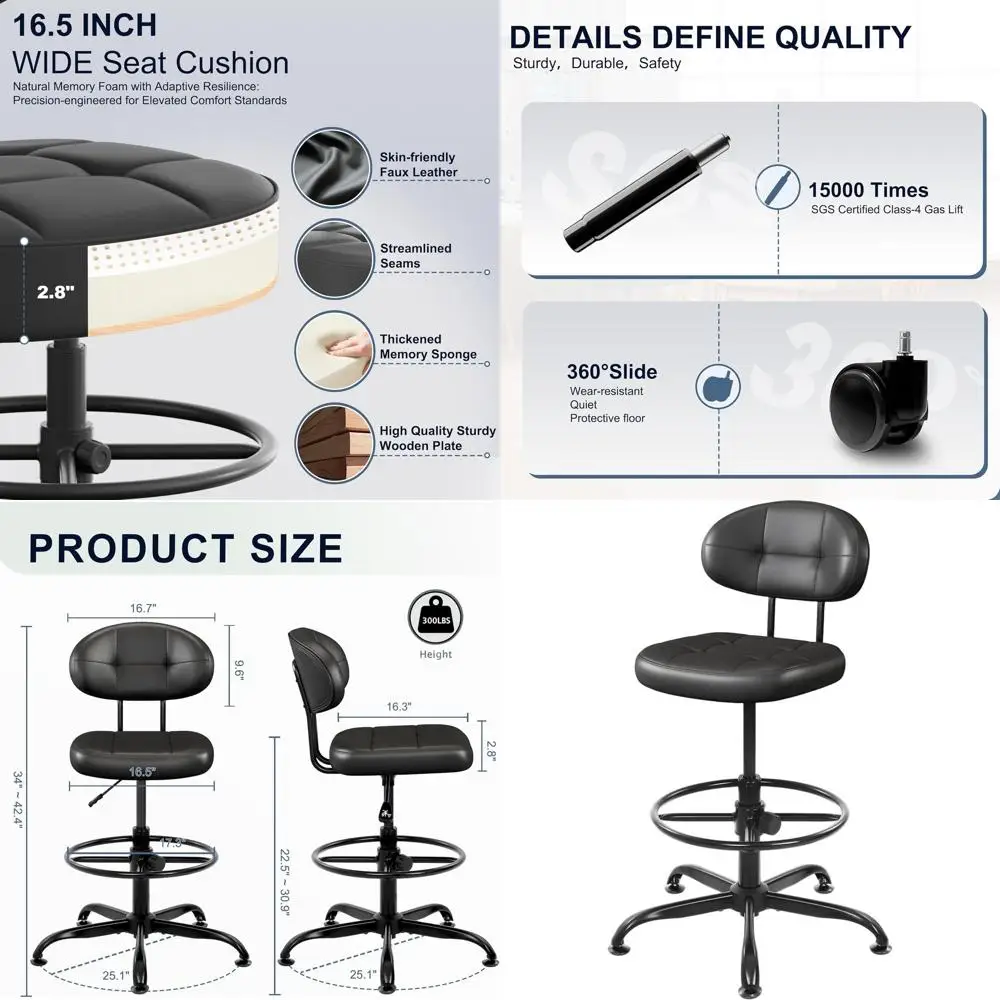 Регулируемый по высоте офисный стул без подлокотников с подставкой для ног для столов с регулируемой высотой, стул из искусственной кожи для барных стоек, черный
Регулируемый по высоте офисный стул без подлокотников с подставкой для ног для столов с регулируемой высотой, стул из искусственной кожи для барных стоек, черный