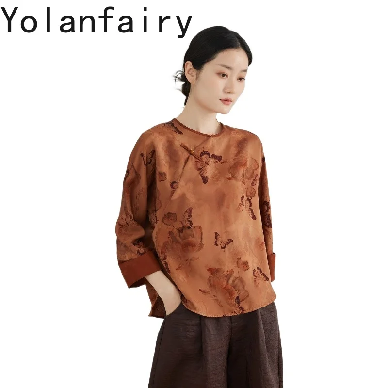 YOLANFAIRY 100% Mulberry Silk Shirts for Women Summer Luxury Xiangyunsha Blose Elegant 3/4 Sleeve O-Neck Chinese Style Tee Top
YOLANFAIRY 100% Mulberry Silk Shirts for Women Summer Luxury Xiangyunsha Blose Elegant 3/4 Sleeve O-Neck Chinese Style Tee Top