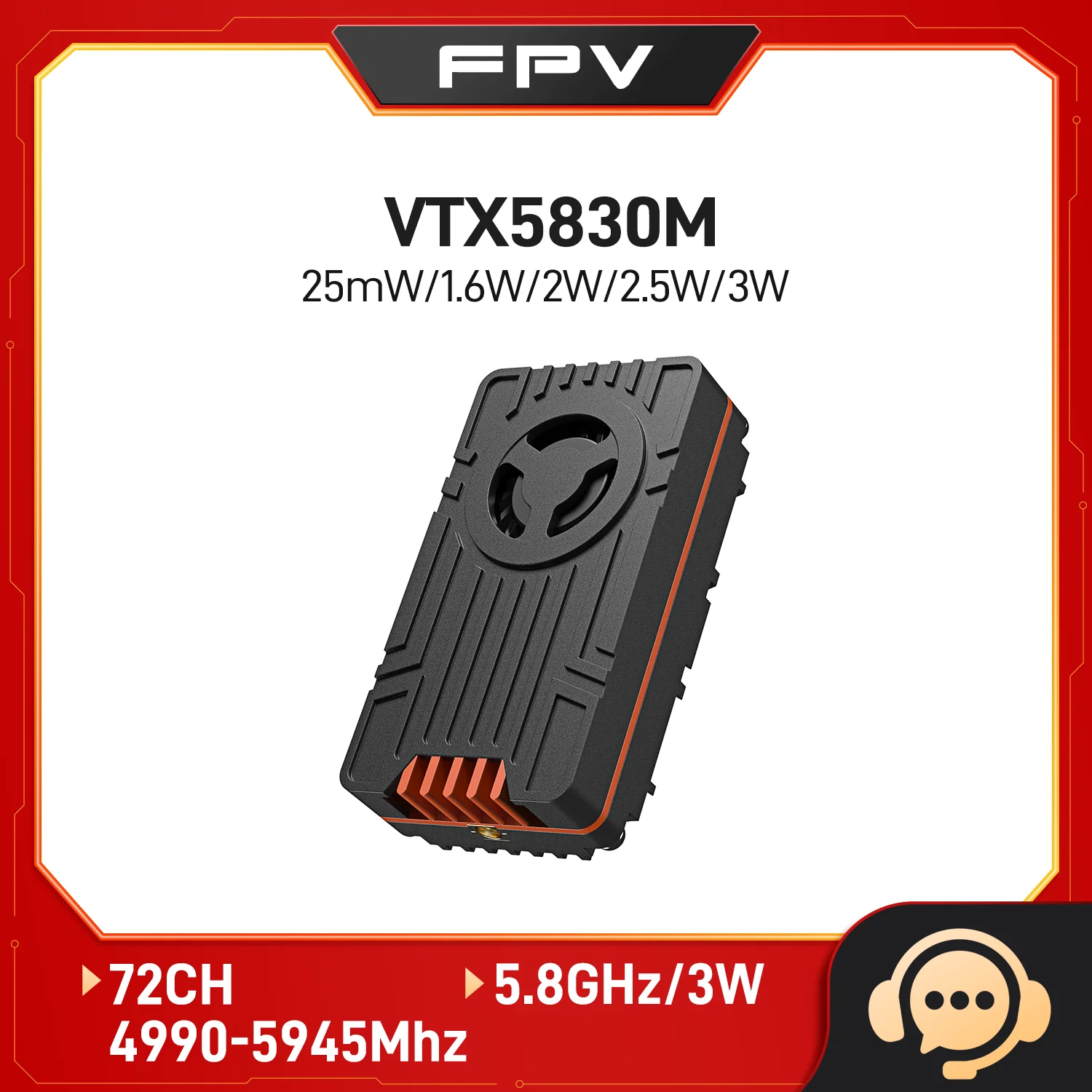 FPV VTX5,8 ГГц видеопередатчик 25 мВт/1,6 Вт/2 Вт/2,5 Вт/3 Вт регулируемая мощность 4990-5945 МГц диапазон частот 72 канала PAL/NTSC MMCX
FPV VTX5,8 ГГц видеопередатчик 25 мВт/1,6 Вт/2 Вт/2,5 Вт/3 Вт регулируемая мощность 4990-5945 МГц диапазон частот 72 канала PAL/NTSC MMCX