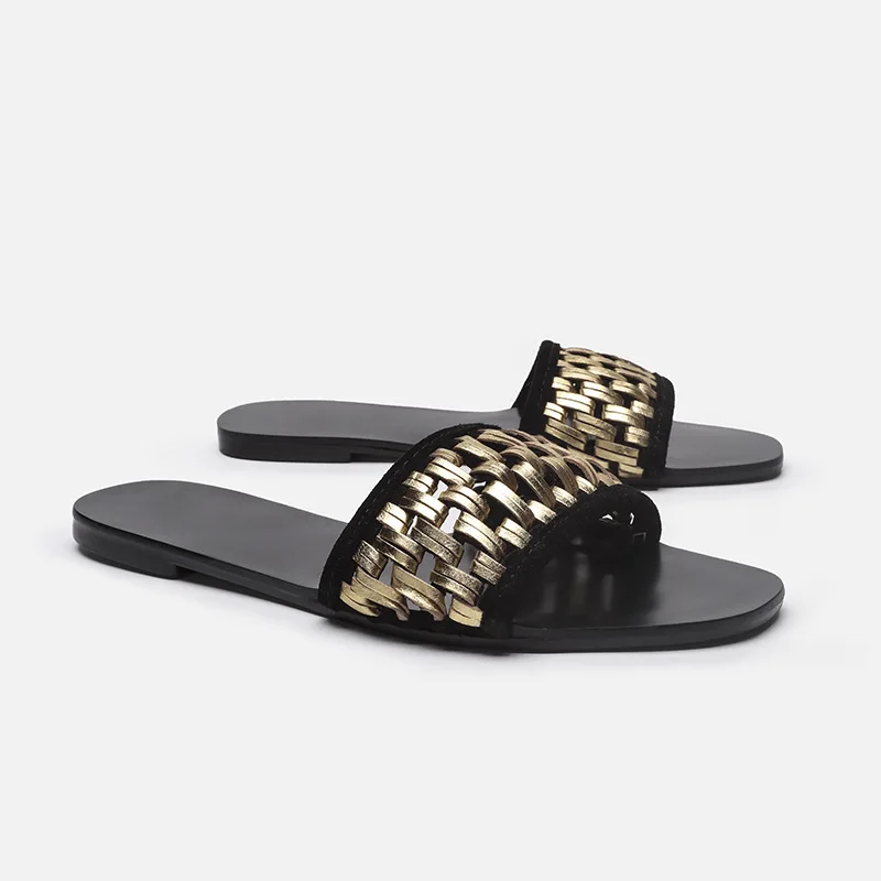 Fashion Designer Womens Shoes Exquisite Metal Decoration Flat Slippers for Woman Comfortable Vacation Casual Shoes Zapatos Mujer
Fashion Designer Womens Shoes Exquisite Metal Decoration Flat Slippers for Woman Comfortable Vacation Casual Shoes Zapatos Mujer