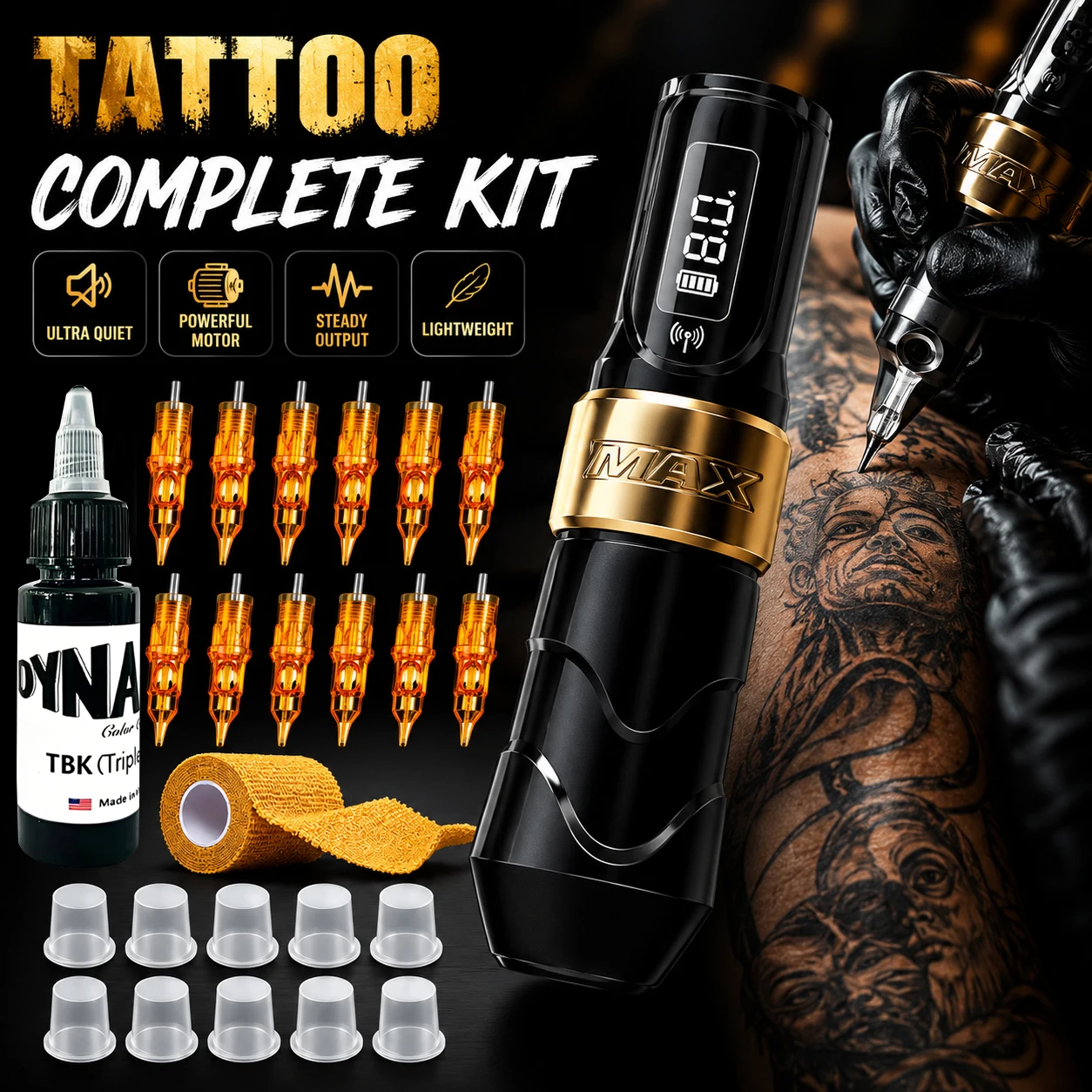 MAX Wireless Tattoo Machine Kit Coreless Tattoo Pen 2400mAh Battery Tattoo Accessories for Artists
MAX Wireless Tattoo Machine Kit Coreless Tattoo Pen 2400mAh Battery Tattoo Accessories for Artists