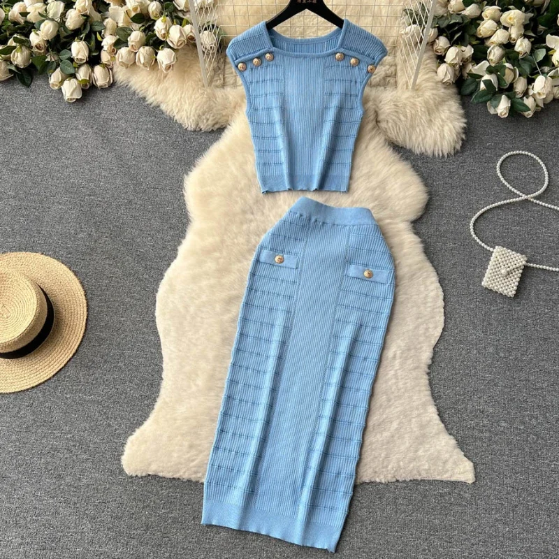Knitted White Summer Women Solid 2 Piece Bottons Crop Top Tanks Slit Midi Long Skirt Set Bodycon Sexy Party Elegant Outfit
Knitted White Summer Women Solid 2 Piece Bottons Crop Top Tanks Slit Midi Long Skirt Set Bodycon Sexy Party Elegant Outfit