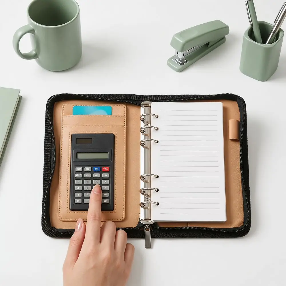 6-Ring File Folder PU Leather Card Holder Portfolio Binder Cover Zippered Closure A6 Work Record Book Conference Use
6-Ring File Folder PU Leather Card Holder Portfolio Binder Cover Zippered Closure A6 Work Record Book Conference Use