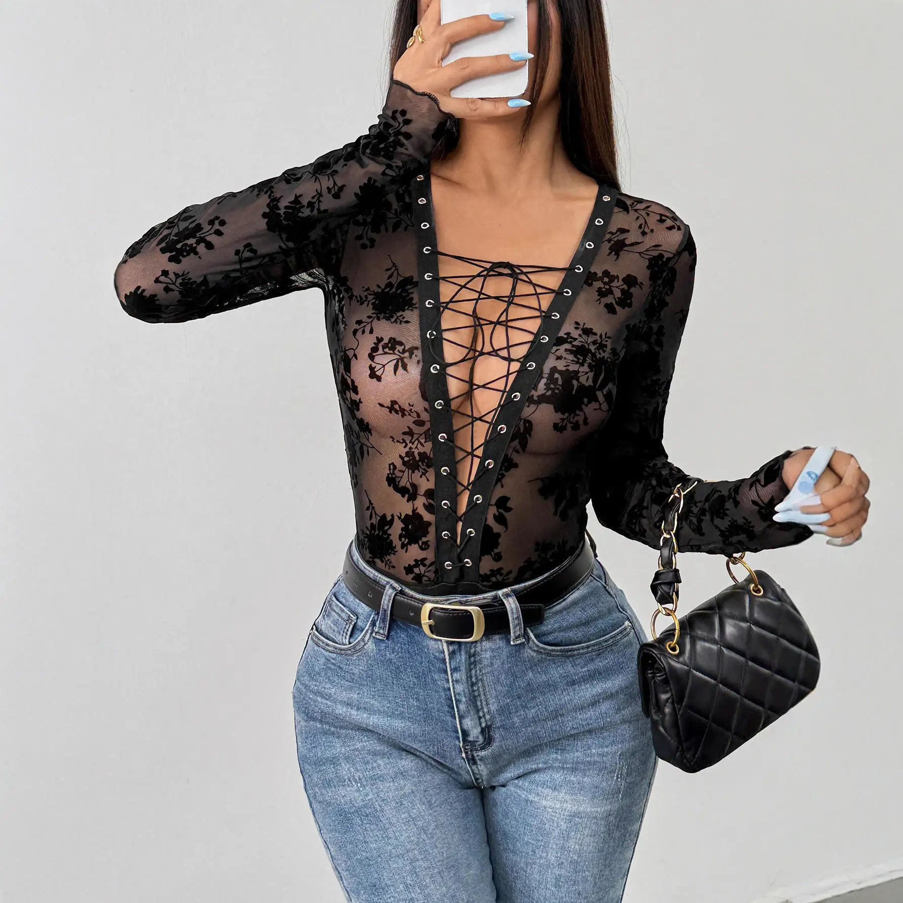 Slim Fit Lace Panel Bell Sve V Ne Top for Women New Autumn Collection 00 ort Low Waist Pants Other Sle
Slim Fit Lace Panel Bell Sve V Ne Top for Women New Autumn Collection 00 ort Low Waist Pants Other Sle