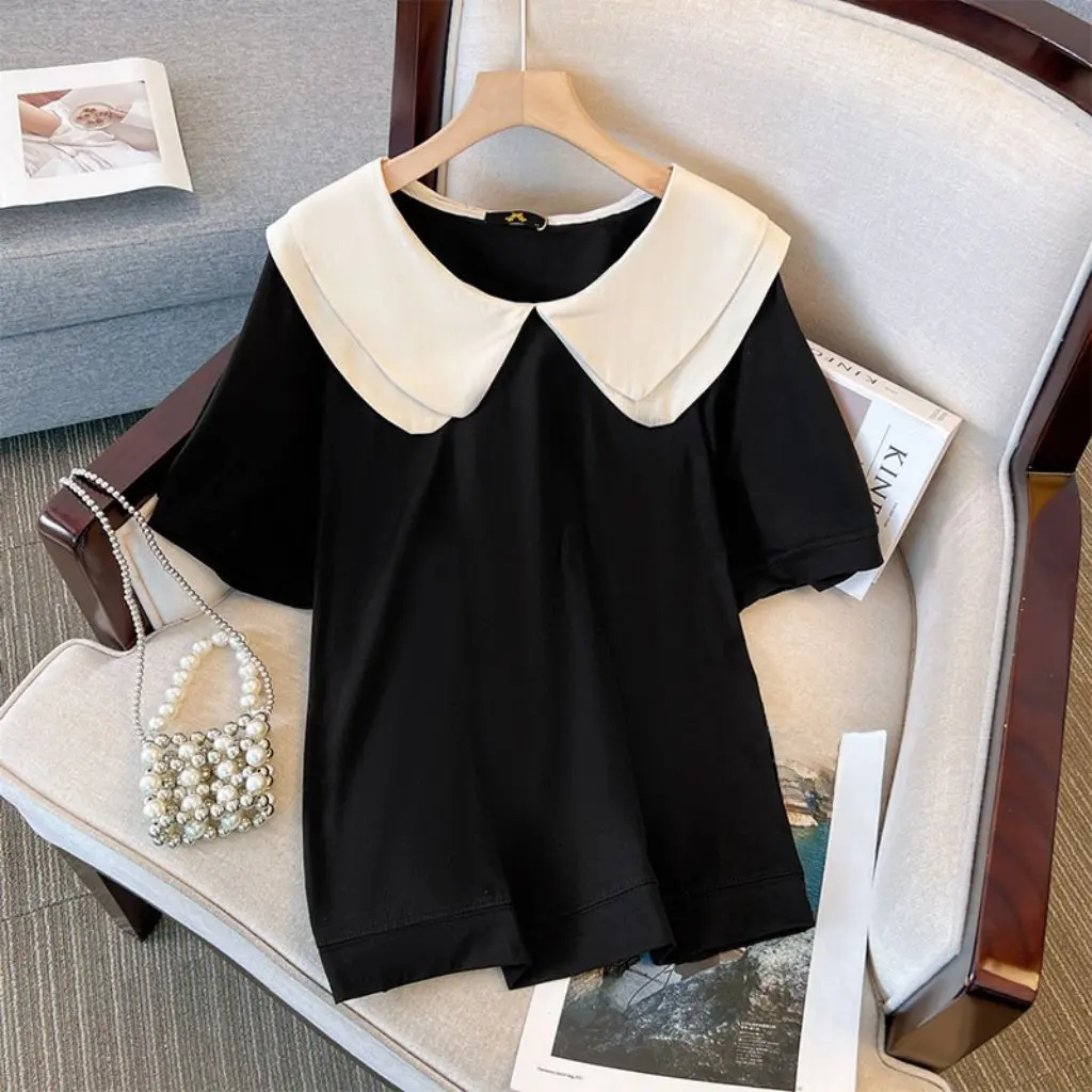 Женская хлопковая футболка больших размеров, 60,00 кг-175,00 кг, кукольный воротник с короткими рукавами, простой летний топ оптом
Женская хлопковая футболка больших размеров, 60,00 кг-175,00 кг, кукольный воротник с короткими рукавами, простой летний топ оптом