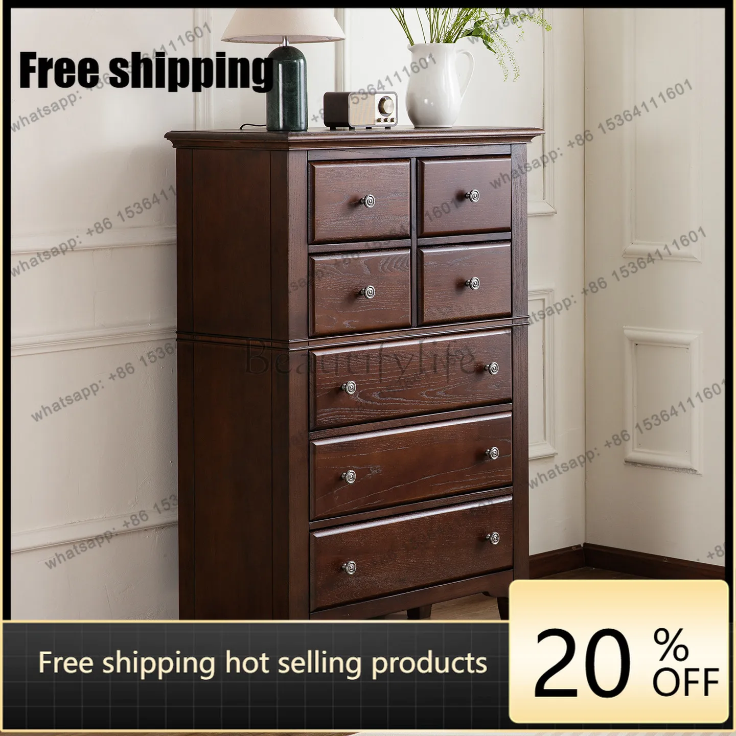 XX American all solid wood retro bedroom storage cabinet multi-drawer locker
XX American all solid wood retro bedroom storage cabinet multi-drawer locker