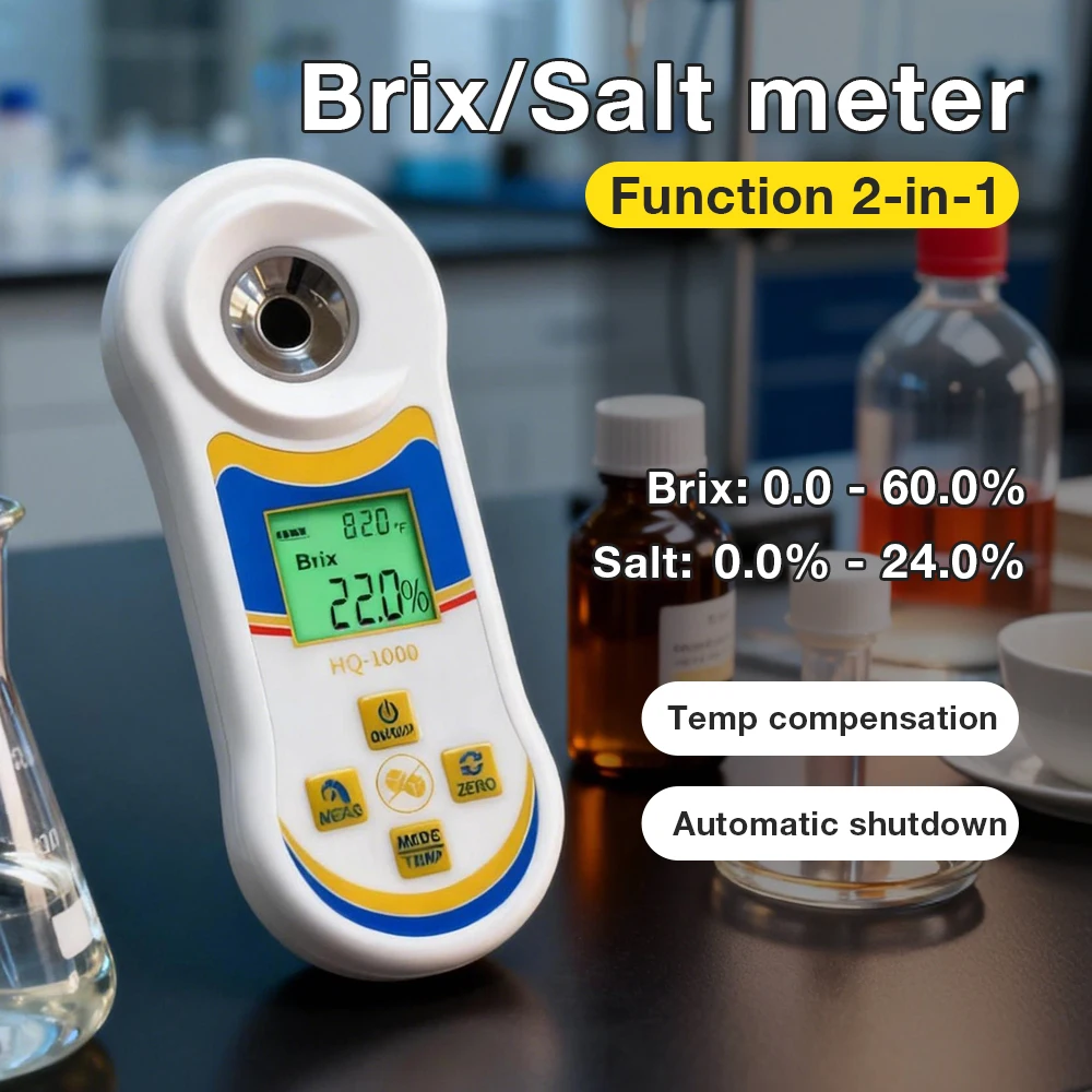 HQ-1000 LCD Digital Brix Refractometer Meter Salinity Refractometer Fruit Juice Beverage Soup Saccharometer Sugar Salinity Meter
HQ-1000 LCD Digital Brix Refractometer Meter Salinity Refractometer Fruit Juice Beverage Soup Saccharometer Sugar Salinity Meter