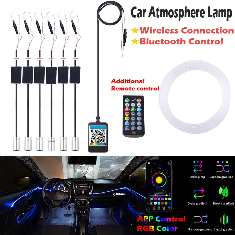 RGB Car Interior Ambient Light Neon Optical Fiber Strip Remote APP Bluetooth Control Thread-free Wireless Atmosphere Lights
RGB Car Interior Ambient Light Neon Optical Fiber Strip Remote APP Bluetooth Control Thread-free Wireless Atmosphere Lights