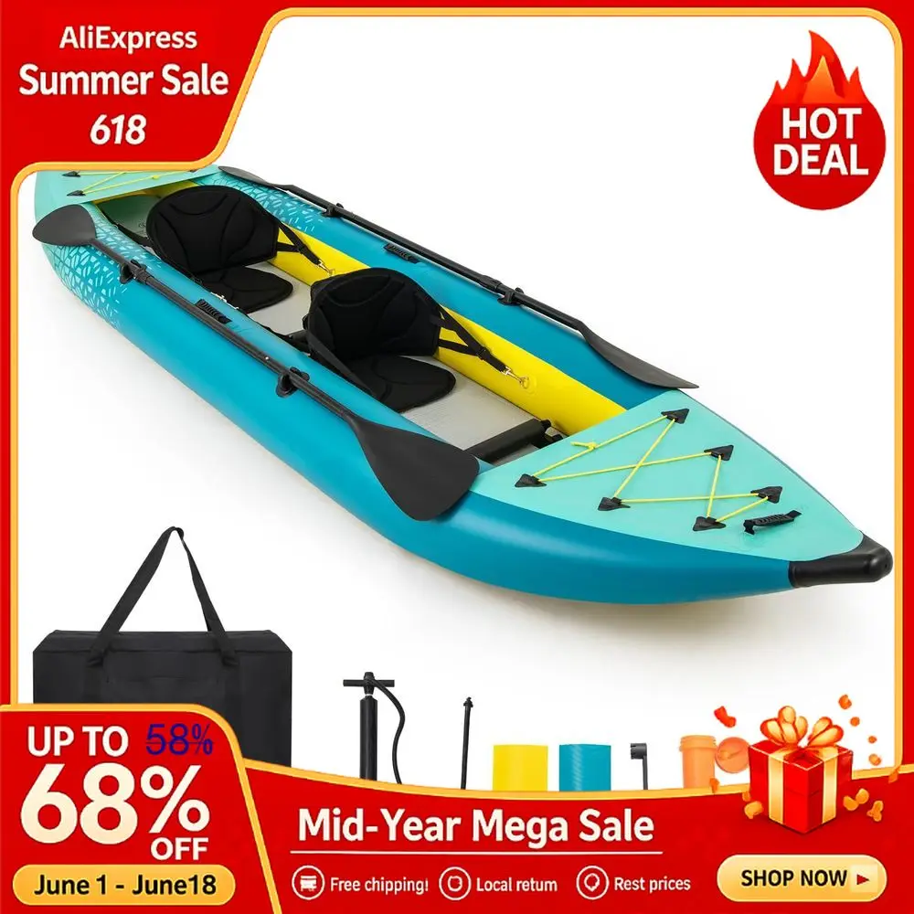 Inflatable Kayak, 12.5Ft 507lbs Tandem Kayak With 2 Aluminum Paddles, 2 Padded Seats, Footrests, 2 Fins, Hand Pump, Custom
Inflatable Kayak, 12.5Ft 507lbs Tandem Kayak With 2 Aluminum Paddles, 2 Padded Seats, Footrests, 2 Fins, Hand Pump, Custom