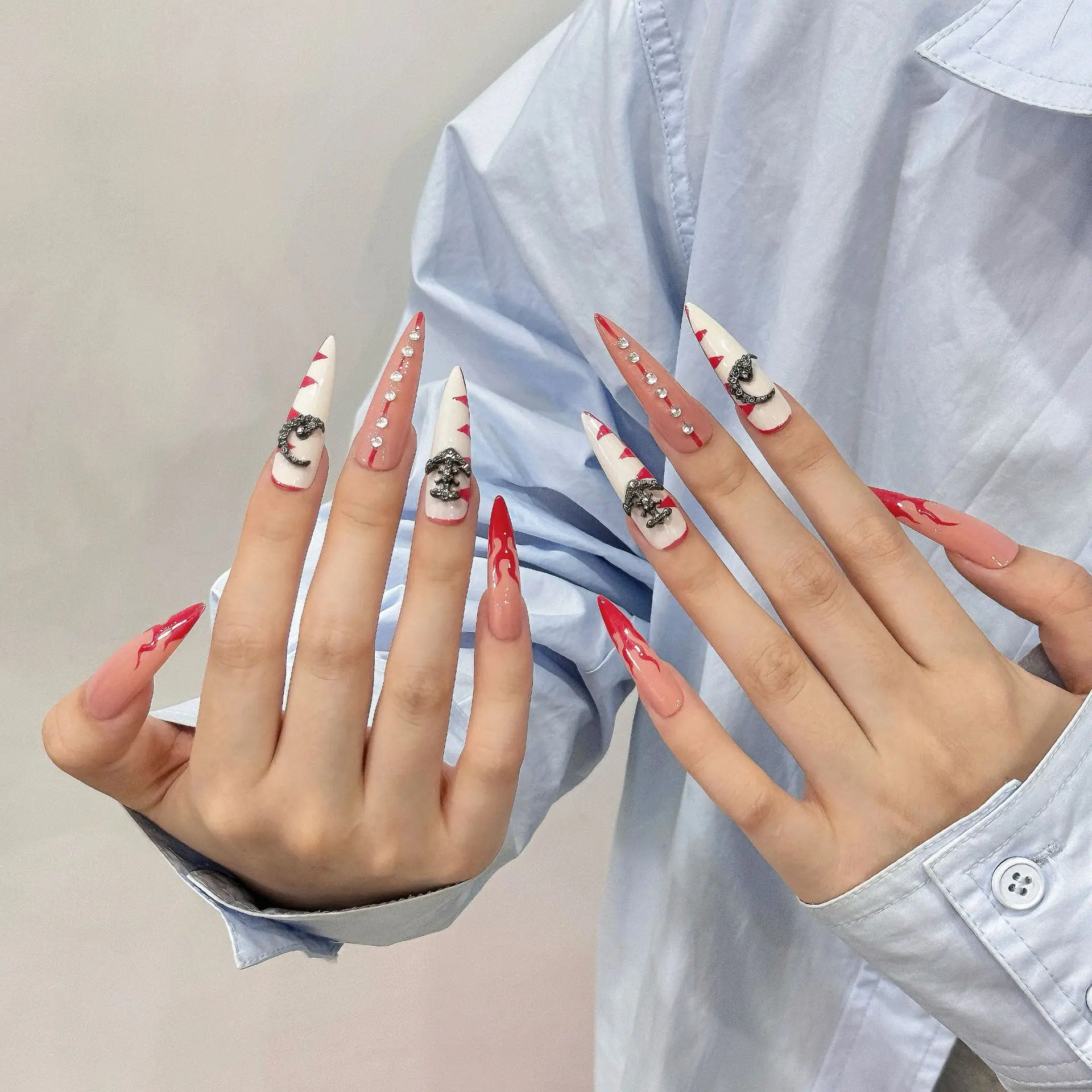 10 PCS Luxury Handmade Press on Nails Long Drop Pirate Design with 3-PIECE Tool Adhesive Nail Glue Tabs
10 PCS Luxury Handmade Press on Nails Long Drop Pirate Design with 3-PIECE Tool Adhesive Nail Glue Tabs