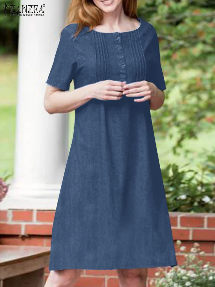ZANZEA Loose Casual Elegant Vestidos Short Sleeve Denim 2024 Fashion Pleated-Bib Knee-length Dress Holiday Women O Neck Sundress
ZANZEA Loose Casual Elegant Vestidos Short Sleeve Denim 2024 Fashion Pleated-Bib Knee-length Dress Holiday Women O Neck Sundress