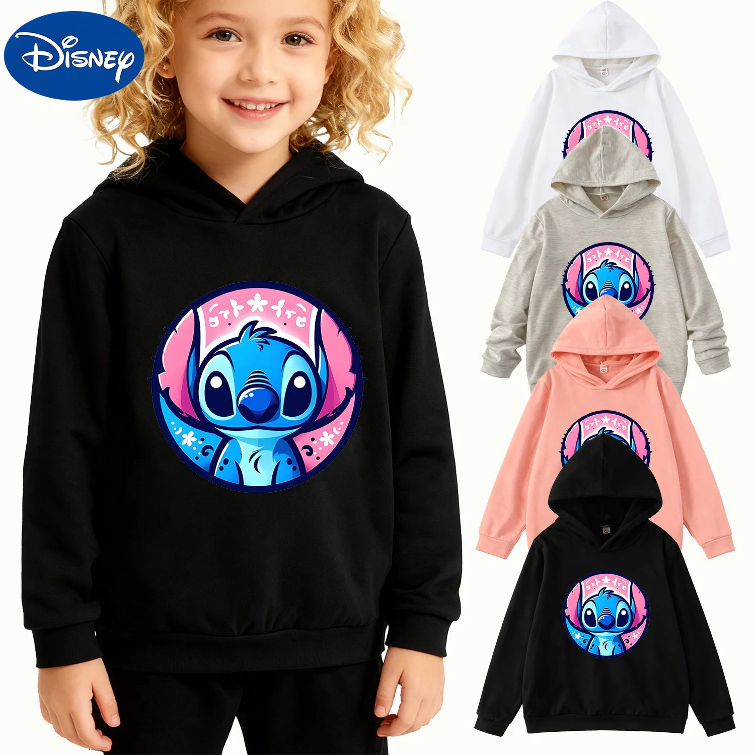 Детская толстовка с круглым цветочным рисунком Disney Lilo & Stitch, черный пуловер с длинными рукавами
Детская толстовка с круглым цветочным рисунком Disney Lilo & Stitch, черный пуловер с длинными рукавами