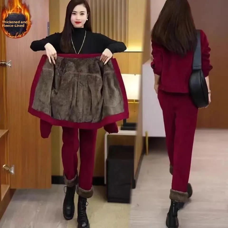 Faionable Thiened Fce, женский зимний теплый наряд, широкие брюки, длинный воротник све, комплект из двух предметов, повседневный спортивный комплект
Faionable Thiened Fce, женский зимний теплый наряд, широкие брюки, длинный воротник све, комплект из двух предметов, повседневный спортивный комплект