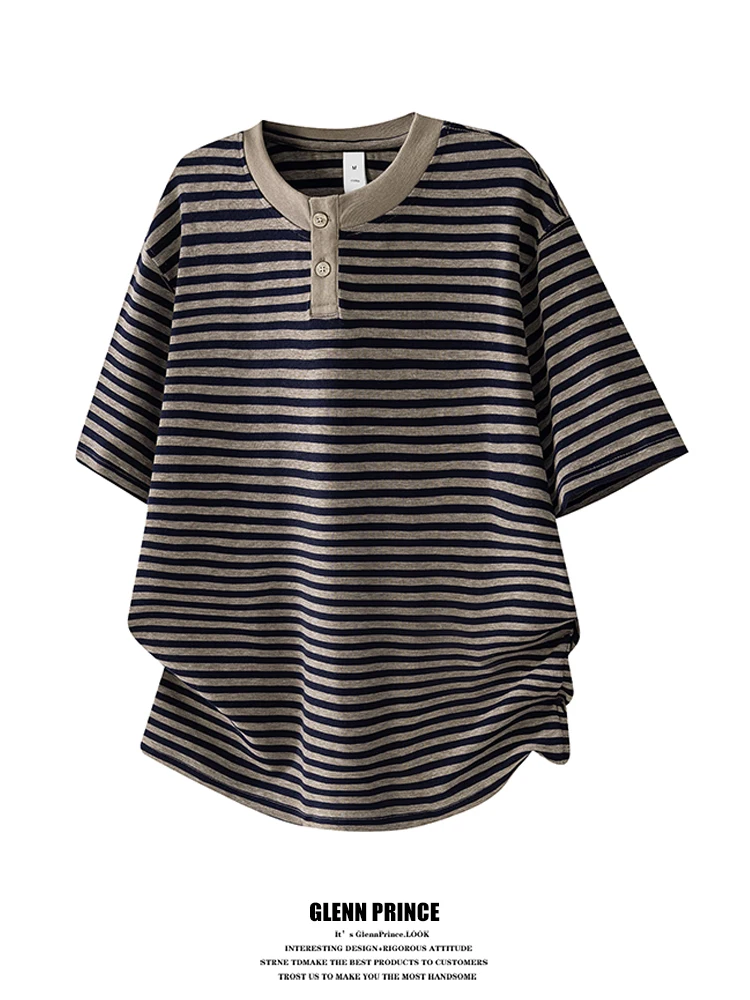 GPstudio American Stripe Henry Collar Rayon Short Sleeve T-shirt Men Summer Comfortable Lazy Casual Body T-shirt
GPstudio American Stripe Henry Collar Rayon Short Sleeve T-shirt Men Summer Comfortable Lazy Casual Body T-shirt