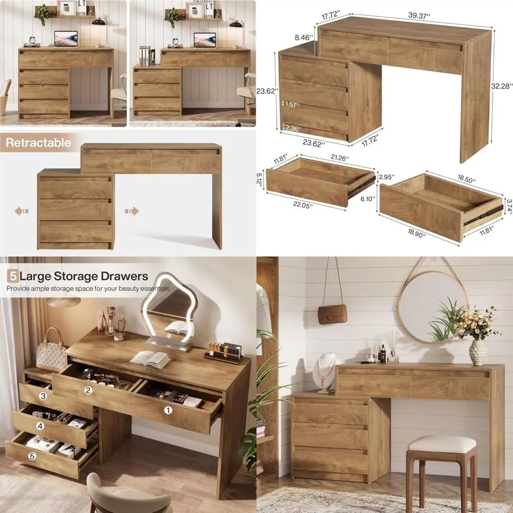 63-inch Vanity Desk with 5 Drawers, Bedroom Makeup Table with 3-Drawer Chest Cabinet and Storage for Women
63-inch Vanity Desk with 5 Drawers, Bedroom Makeup Table with 3-Drawer Chest Cabinet and Storage for Women