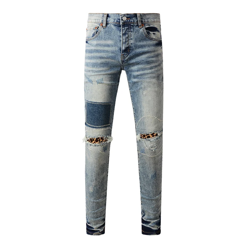 American Men's High Street Distressed Light Blue Damaged Holes Patchwork Stretch Skinny Button Fly Ripped Jeans Pants
American Men's High Street Distressed Light Blue Damaged Holes Patchwork Stretch Skinny Button Fly Ripped Jeans Pants