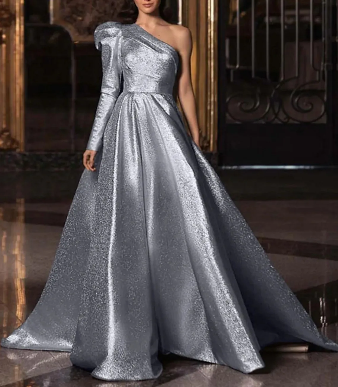 Sparkle Silver Sequin Formal Evening Dresses A Line One Shoulder Long Sleeve Prom Party Gowns Vestidos Festa Robe De Soirée
Sparkle Silver Sequin Formal Evening Dresses A Line One Shoulder Long Sleeve Prom Party Gowns Vestidos Festa Robe De Soirée