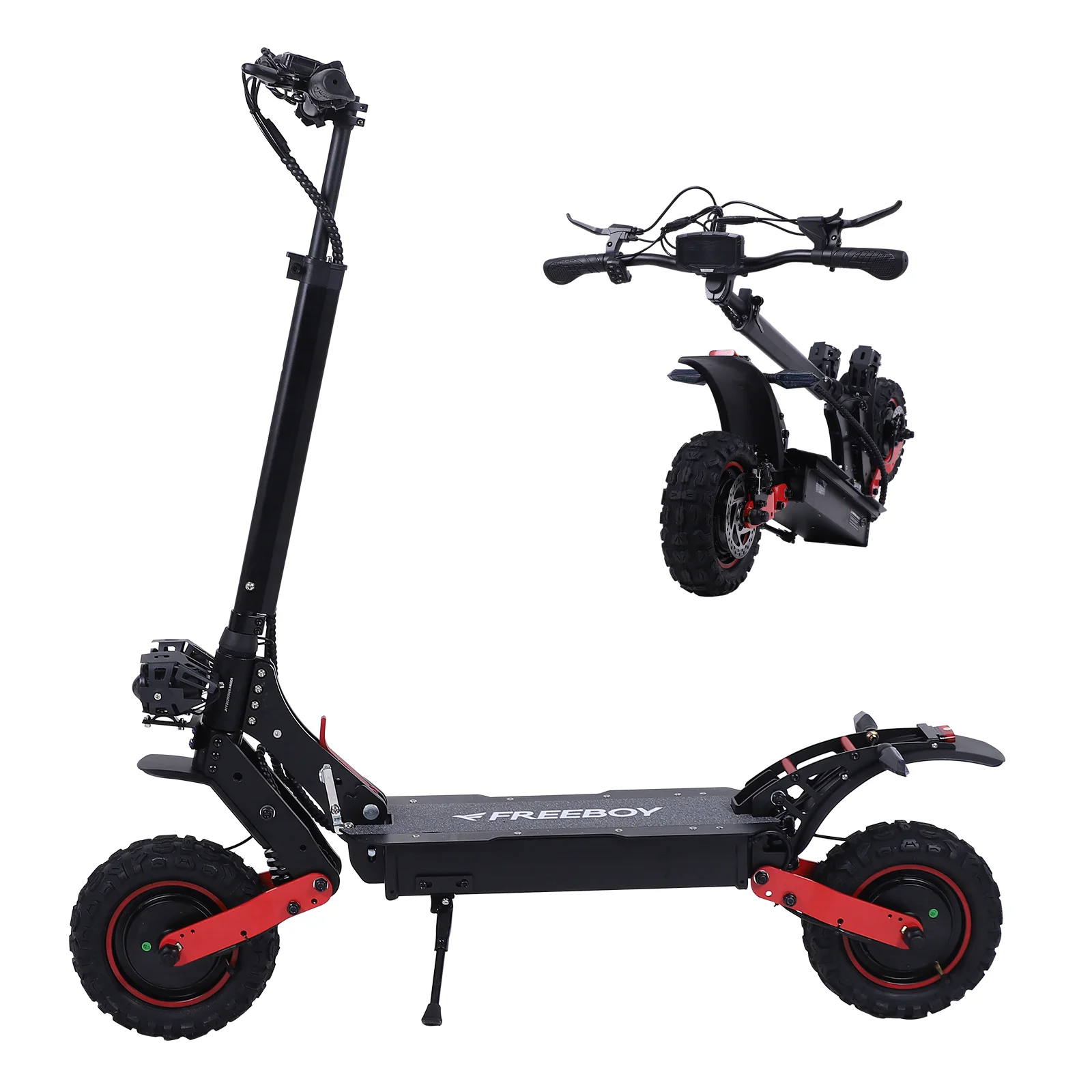 Электросамокат FREEBOY с двумя моторами для взрослых, скорость до 37 миль/ч, внедорожные шины 11 дюймов, аккумулятор 48В 21Ач, складной, для поездок на работу
Электросамокат FREEBOY с двумя моторами для взрослых, скорость до 37 миль/ч, внедорожные шины 11 дюймов, аккумулятор 48В 21Ач, складной, для поездок на работу