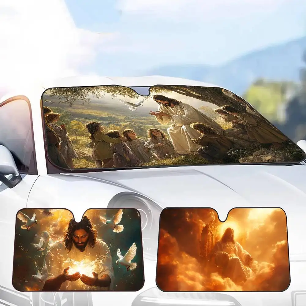 Солнцезащитный козырек на лобовое стекло автомобиля с классическим религиозным изображением Иисуса, 70x130 см, мультяшный дизайн, наклейка на окно автомобиля
Солнцезащитный козырек на лобовое стекло автомобиля с классическим религиозным изображением Иисуса, 70x130 см, мультяшный дизайн, наклейка на окно автомобиля