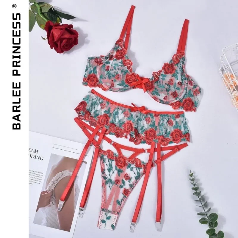 Fancy Lingerie Sexy Delicate Rose Embroidery Underwear Women Set Mesh Transparent Underwire Bras 3 Piece Exotic Intimate
Fancy Lingerie Sexy Delicate Rose Embroidery Underwear Women Set Mesh Transparent Underwire Bras 3 Piece Exotic Intimate