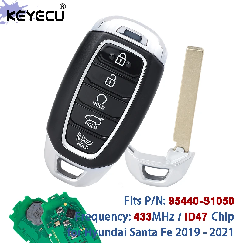 KEYECU P/N: 95440-S1050 FCC ID: TQ8-FOB-4F33 433 МГц ID47 Чип Smart Keyless Remote Car Key для Hyundai Santa Fe 2019 2020 2021
KEYECU P/N: 95440-S1050 FCC ID: TQ8-FOB-4F33 433 МГц ID47 Чип Smart Keyless Remote Car Key для Hyundai Santa Fe 2019 2020 2021