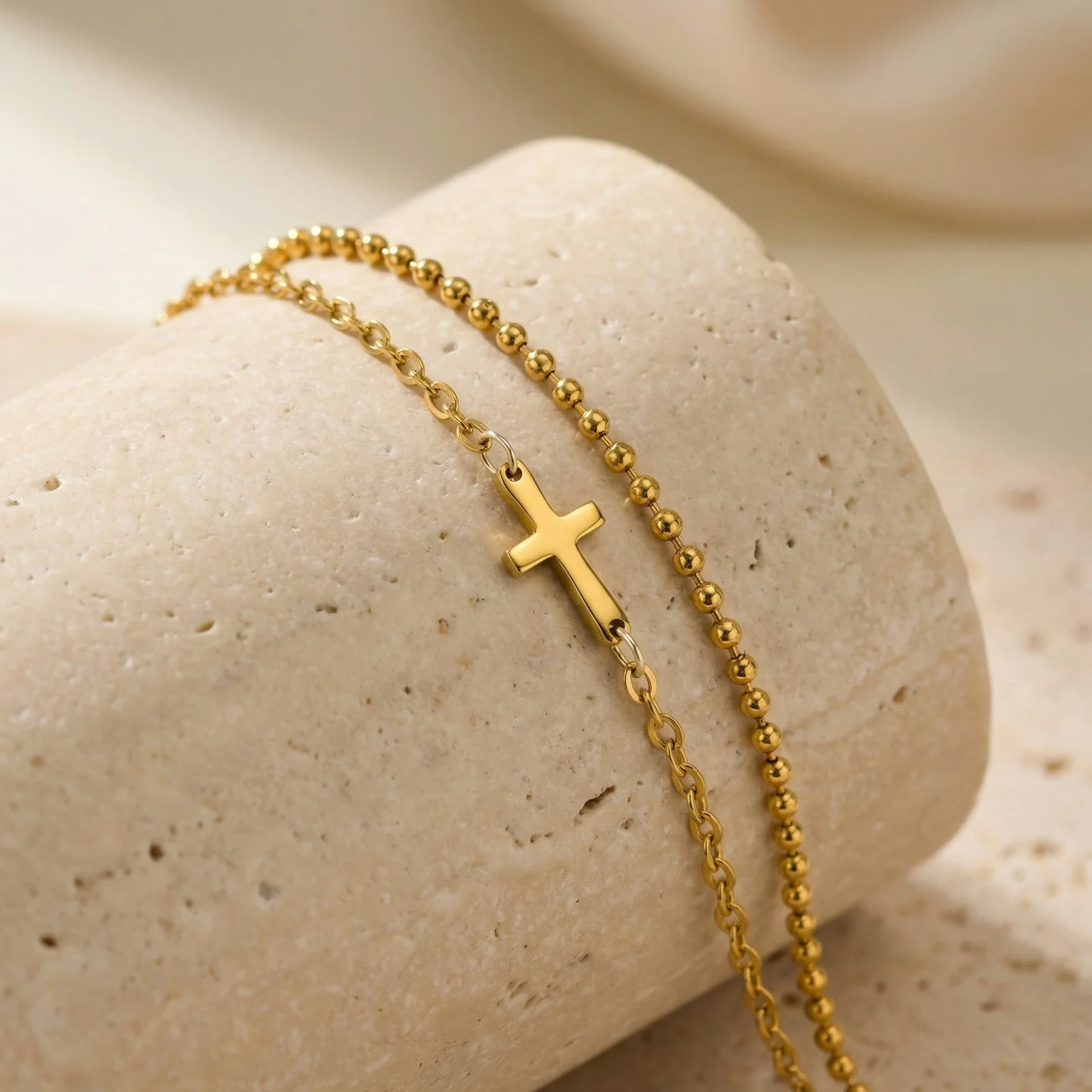 Cross Bracelet Stainless Steel Double Strand Beaded Chain Religious Jewelry for Women
Cross Bracelet Stainless Steel Double Strand Beaded Chain Religious Jewelry for Women