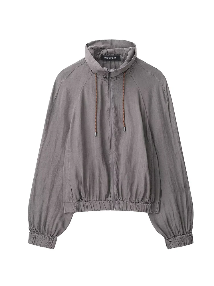 Autumn Thin Bomber Jackets for Women Long Sleeve Stand Collar Drawstring Decoration Casual Zipper Short Coat Chic Lady Clothes
Autumn Thin Bomber Jackets for Women Long Sleeve Stand Collar Drawstring Decoration Casual Zipper Short Coat Chic Lady Clothes