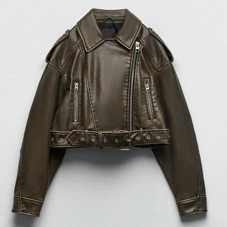 Womens Vintage PU Leather Moto Jacket Short Loose Fit Biker Coat with Belt Streetwear Zipper Retro Outerwear
Womens Vintage PU Leather Moto Jacket Short Loose Fit Biker Coat with Belt Streetwear Zipper Retro Outerwear