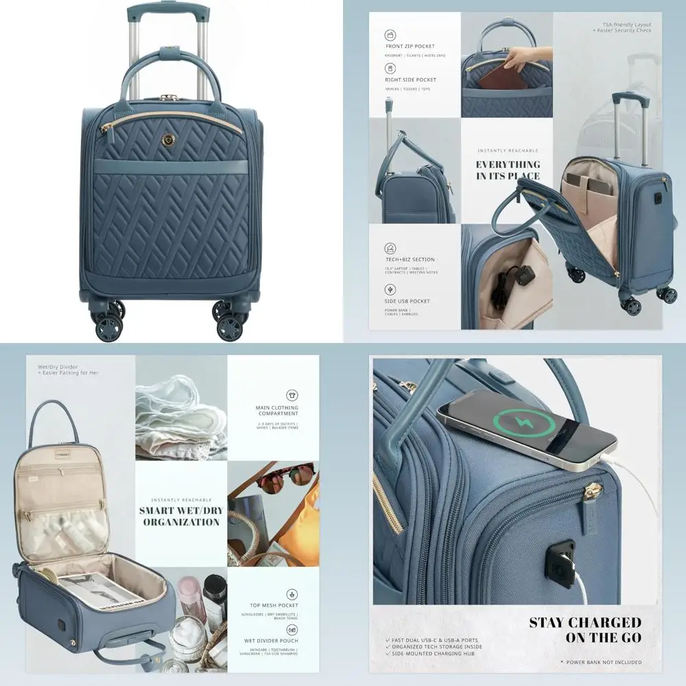 Компактная ручная кладь 18x14x8 дюймов, USB-порты для зарядки, мягкое отделение для ноутбука, сумка для личных предметов в самолете
Компактная ручная кладь 18x14x8 дюймов, USB-порты для зарядки, мягкое отделение для ноутбука, сумка для личных предметов в самолете