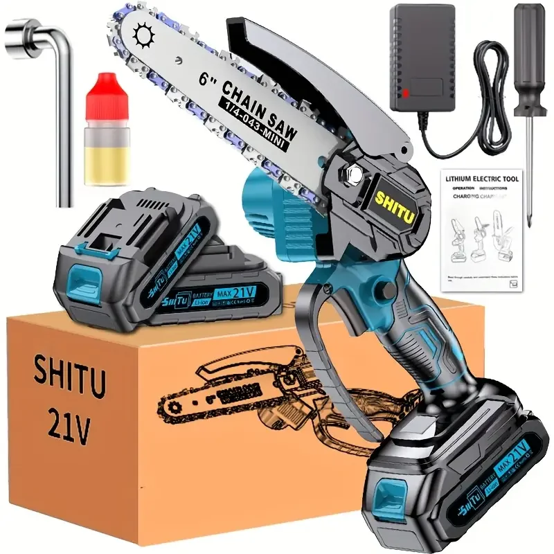 21V electric mini chain saw -6-inch handheld super saw, lithium electric saw, equipped with manganese steel chain, safety lock
21V electric mini chain saw -6-inch handheld super saw, lithium electric saw, equipped with manganese steel chain, safety lock