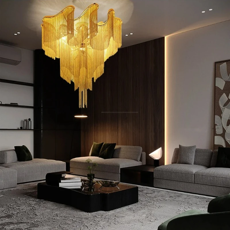 Постмодернистские потолочные светильники с алюминиевой цепочкой, новые светодиодные лампы для высокого потолочного освещения для декора гостиной, домашние люстры для салона
Постмодернистские потолочные светильники с алюминиевой цепочкой, новые светодиодные лампы для высокого потолочного освещения для декора гостиной, домашние люстры для салона