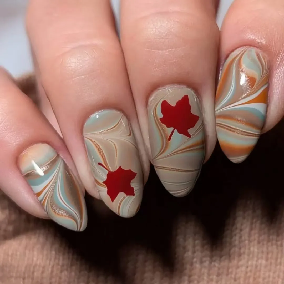 24Pcs Maillard Smudge Maple Leaf Design Press on Fake Nails Mid-length Almond Full Cover Nail Tip Reusable Finished False Nails
24Pcs Maillard Smudge Maple Leaf Design Press on Fake Nails Mid-length Almond Full Cover Nail Tip Reusable Finished False Nails