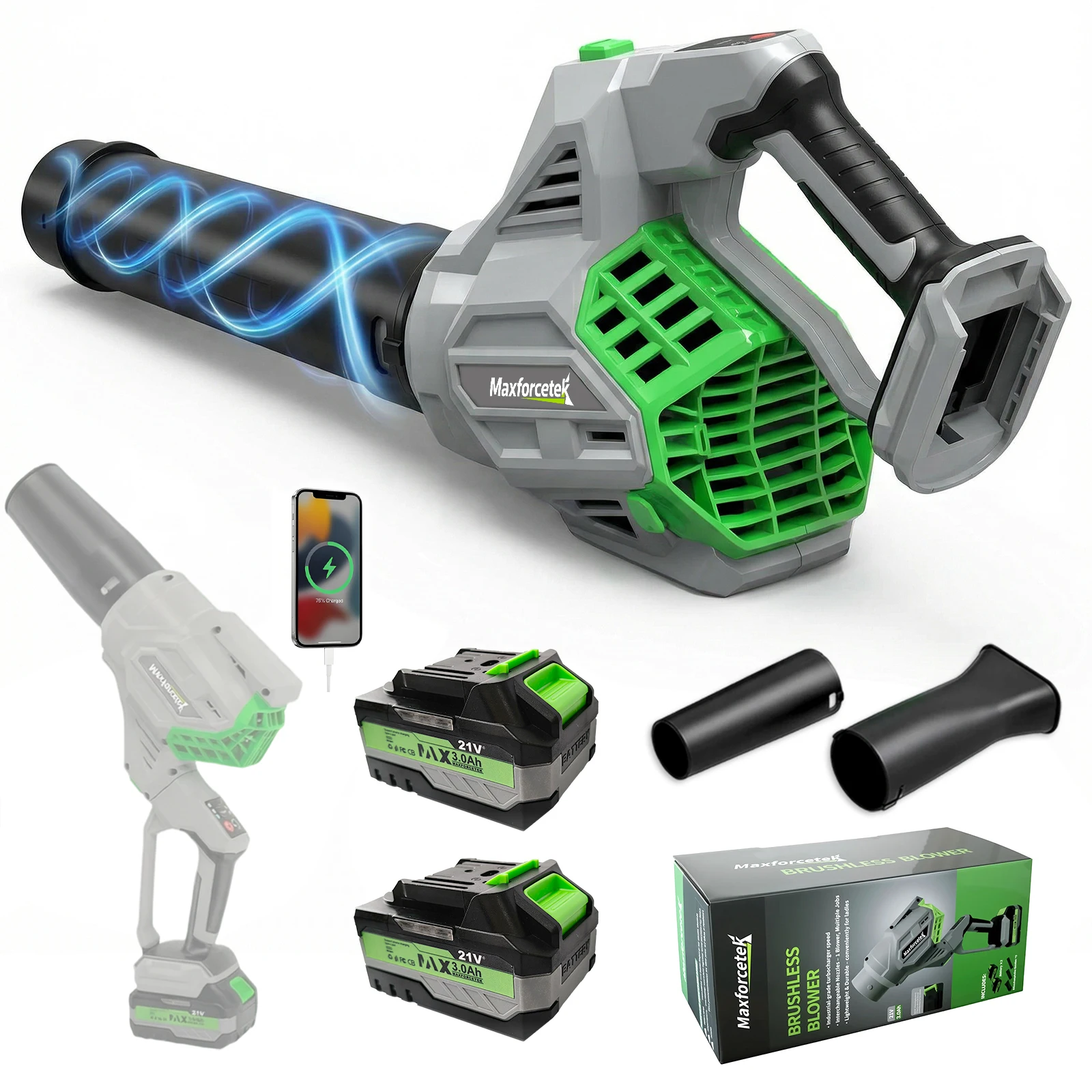 21V Cordless Leaf Blower with Battery & Charger, 2x3.0Ah Brushless Handheld Electric Blower for Lawn Care, Lightweight Portable Yard Cleaner
21V Cordless Leaf Blower with Battery & Charger, 2x3.0Ah Brushless Handheld Electric Blower for Lawn Care, Lightweight Portable Yard Cleaner
