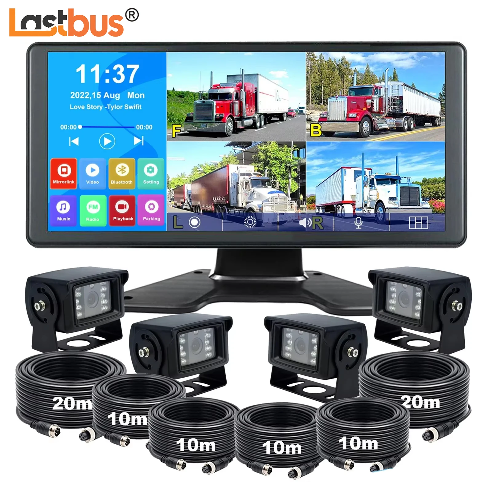 Lastbus 10.36" Quad Monitor DVR Touch Screen Video Recorder 4x 1080P 4PIN Rear View Reversing Camera For Truck Caravan Trailer 
Lastbus 10.36" Quad Monitor DVR Touch Screen Video Recorder 4x 1080P 4PIN Rear View Reversing Camera For Truck Caravan Trailer