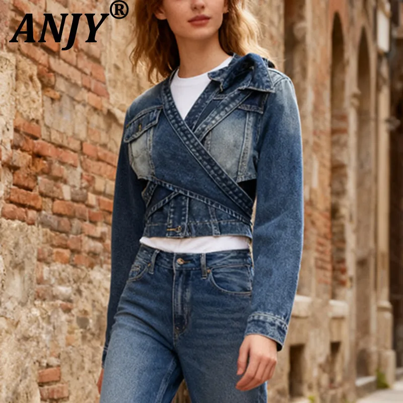 ANJY 2022, осенняя новая женская модная индивидуальная короткая джинсовая куртка высокого класса, трендовое свежее пальто с v-образным вырезом и крестообразным асимметричным галстуком A14509
ANJY 2022, осенняя новая женская модная индивидуальная короткая джинсовая куртка высокого класса, трендовое свежее пальто с v-образным вырезом и крестообразным асимметричным галстуком A14509
